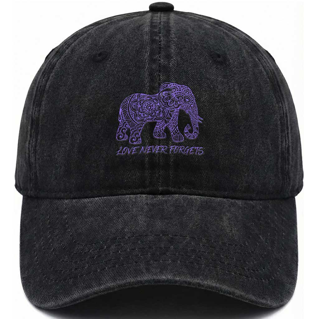 Love Never Forgets Elephant Mandala Washed Cotton Baseball Cap Animal Lover Gift