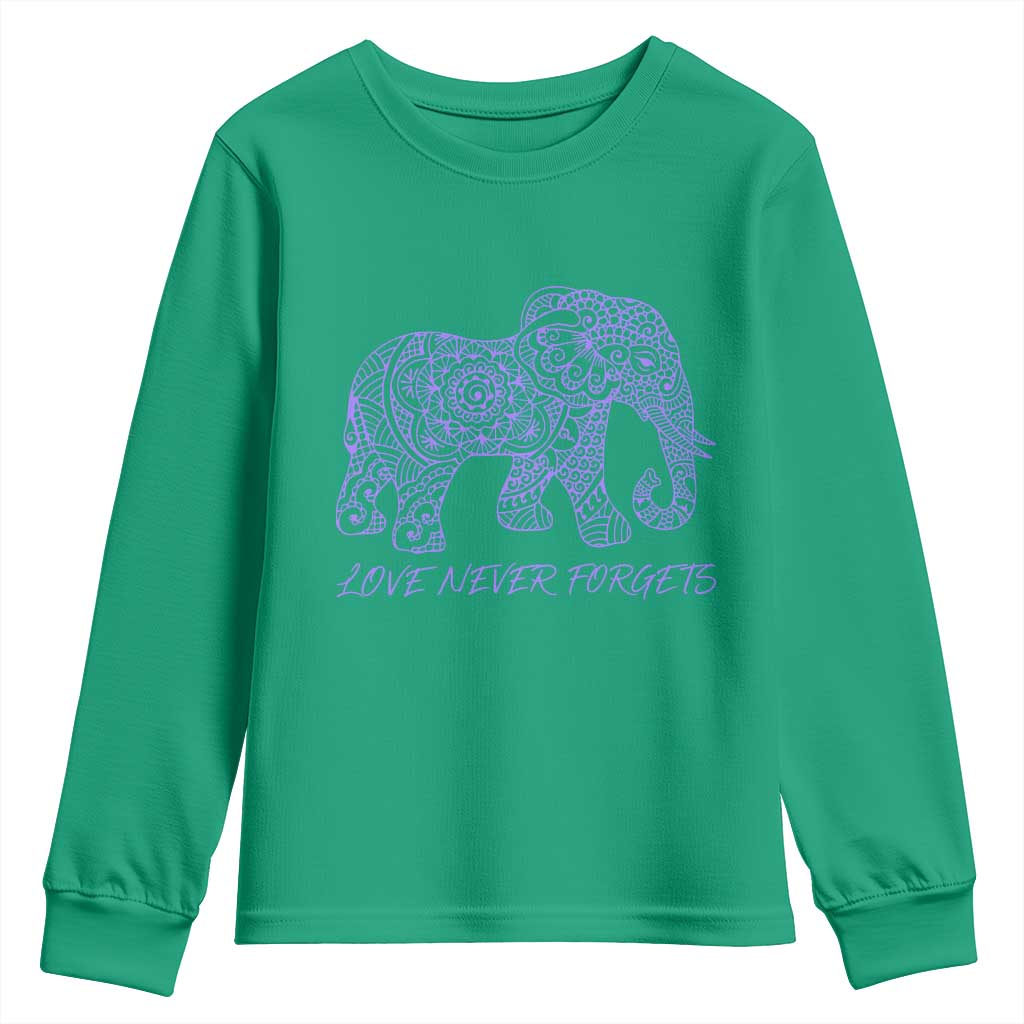 Love Never Forgets Elephant Mandala Youth Sweatshirt Animal Lover Gift