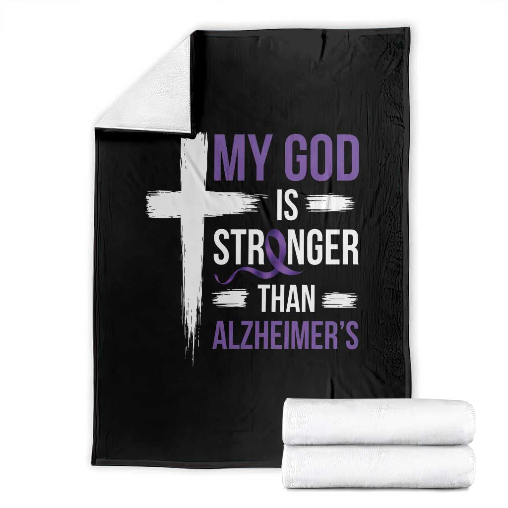 My God Is Stronger Than Alzheimers Throw Blanket Christian Purple Ribbon Faith Support