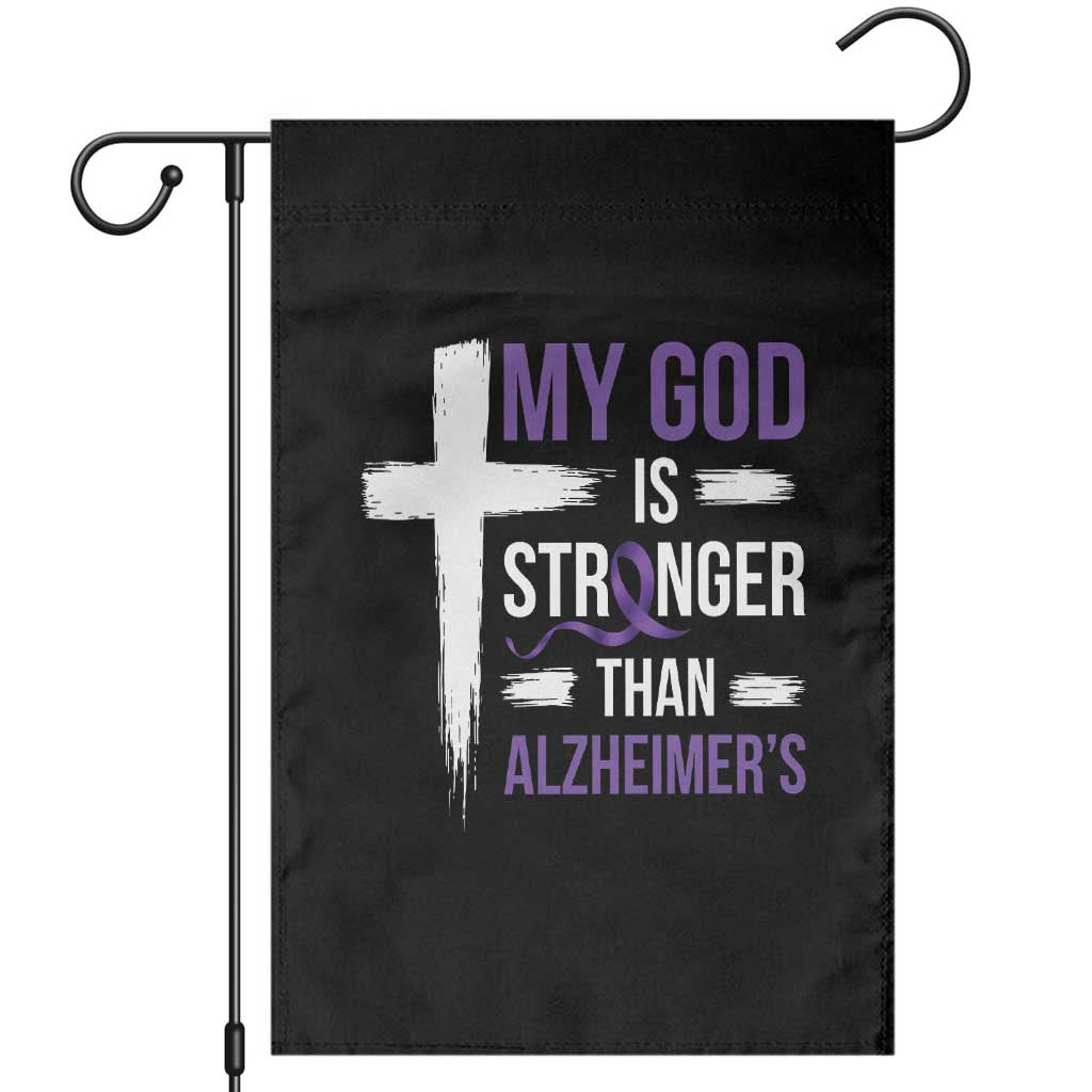 My God Is Stronger Than Alzheimers Garden Flag Christian Purple Ribbon Faith Support