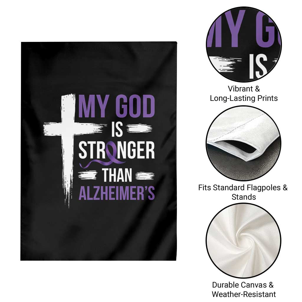 My God Is Stronger Than Alzheimers Garden Flag Christian Purple Ribbon Faith Support