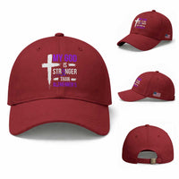 My God Is Stronger Than Alzheimers Baseball Cap Christian Purple Ribbon Faith Support