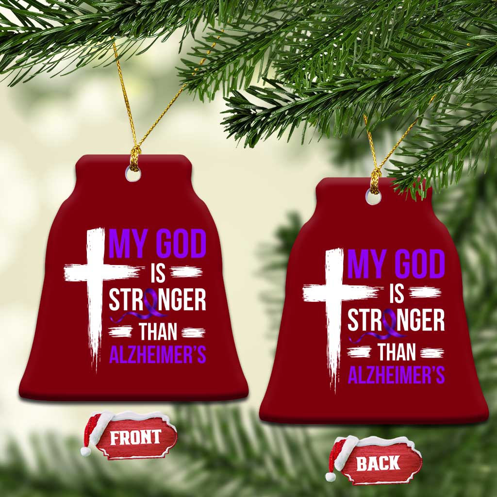 My God Is Stronger Than Alzheimers Ceramic Ornament Christian Purple Ribbon Faith Support