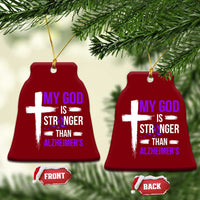 My God Is Stronger Than Alzheimers Ceramic Ornament Christian Purple Ribbon Faith Support