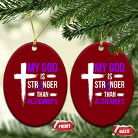 My God Is Stronger Than Alzheimers Ceramic Ornament Christian Purple Ribbon Faith Support