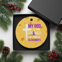My God Is Stronger Than Alzheimers Ceramic Ornament Christian Purple Ribbon Faith Support
