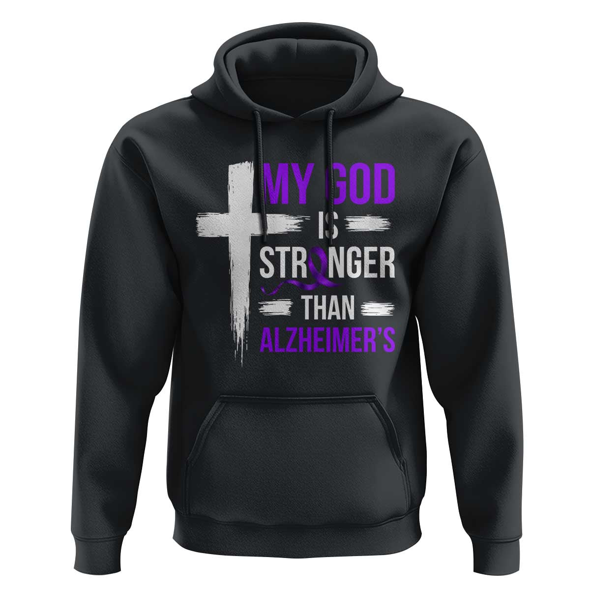 My God Is Stronger Than Alzheimers Hoodie Christian Purple Ribbon Faith Support