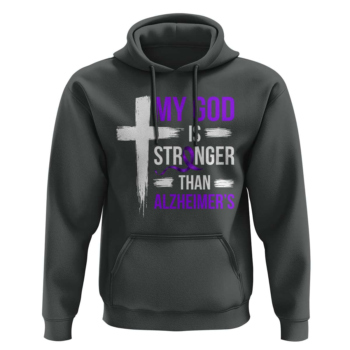 My God Is Stronger Than Alzheimers Hoodie Christian Purple Ribbon Faith Support
