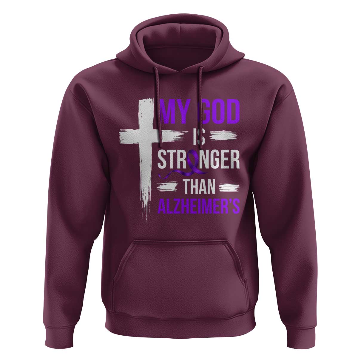My God Is Stronger Than Alzheimers Hoodie Christian Purple Ribbon Faith Support