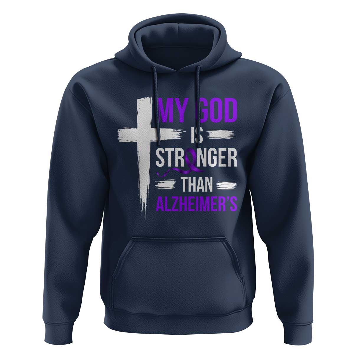 My God Is Stronger Than Alzheimers Hoodie Christian Purple Ribbon Faith Support