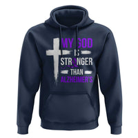My God Is Stronger Than Alzheimers Hoodie Christian Purple Ribbon Faith Support