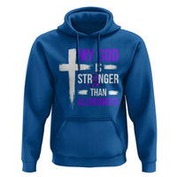 My God Is Stronger Than Alzheimers Hoodie Christian Purple Ribbon Faith Support