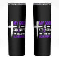 My God Is Stronger Than Alzheimers Skinny Tumbler Christian Purple Ribbon Faith Support