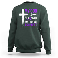 My God Is Stronger Than Alzheimers Sweatshirt Christian Purple Ribbon Faith Support