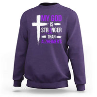 My God Is Stronger Than Alzheimers Sweatshirt Christian Purple Ribbon Faith Support