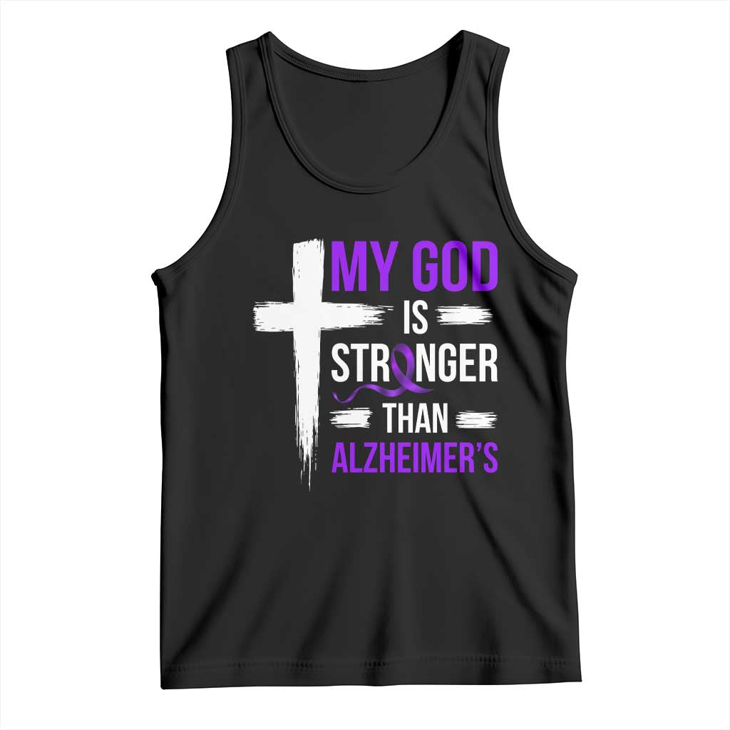 My God Is Stronger Than Alzheimers Tank Top Christian Purple Ribbon Faith Support