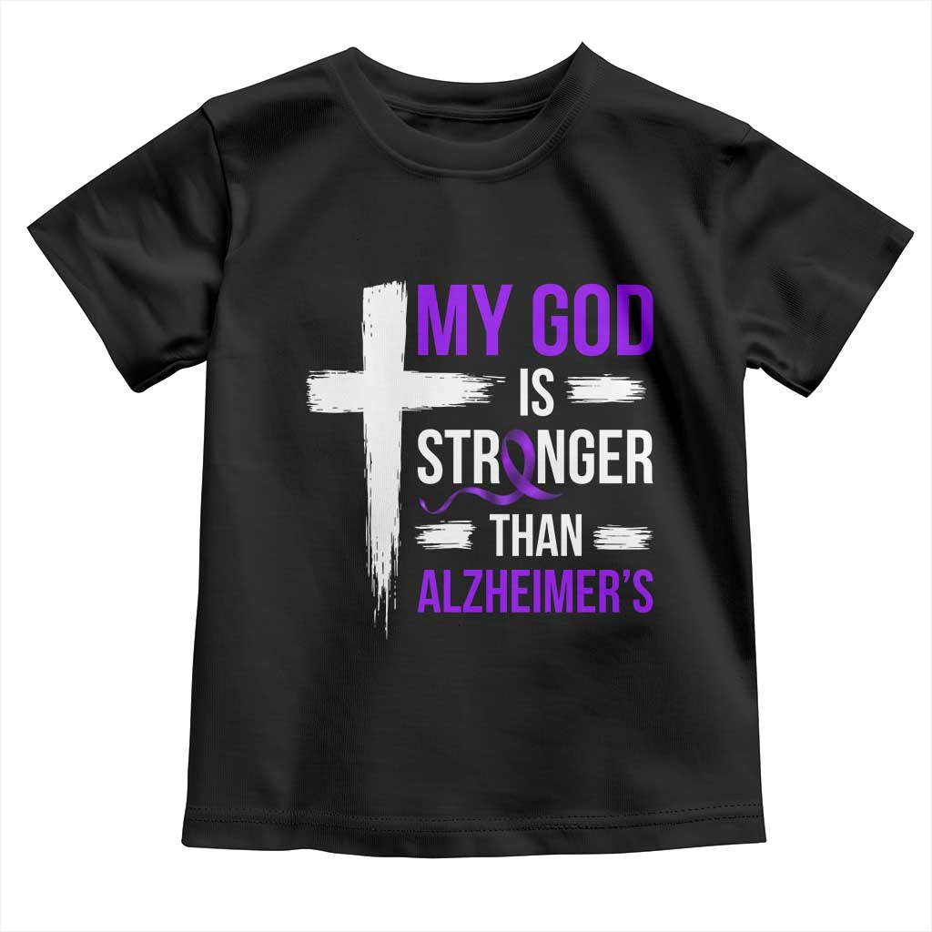 My God Is Stronger Than Alzheimers Toddler T Shirt Christian Purple Ribbon Faith Support