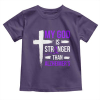 My God Is Stronger Than Alzheimers Toddler T Shirt Christian Purple Ribbon Faith Support
