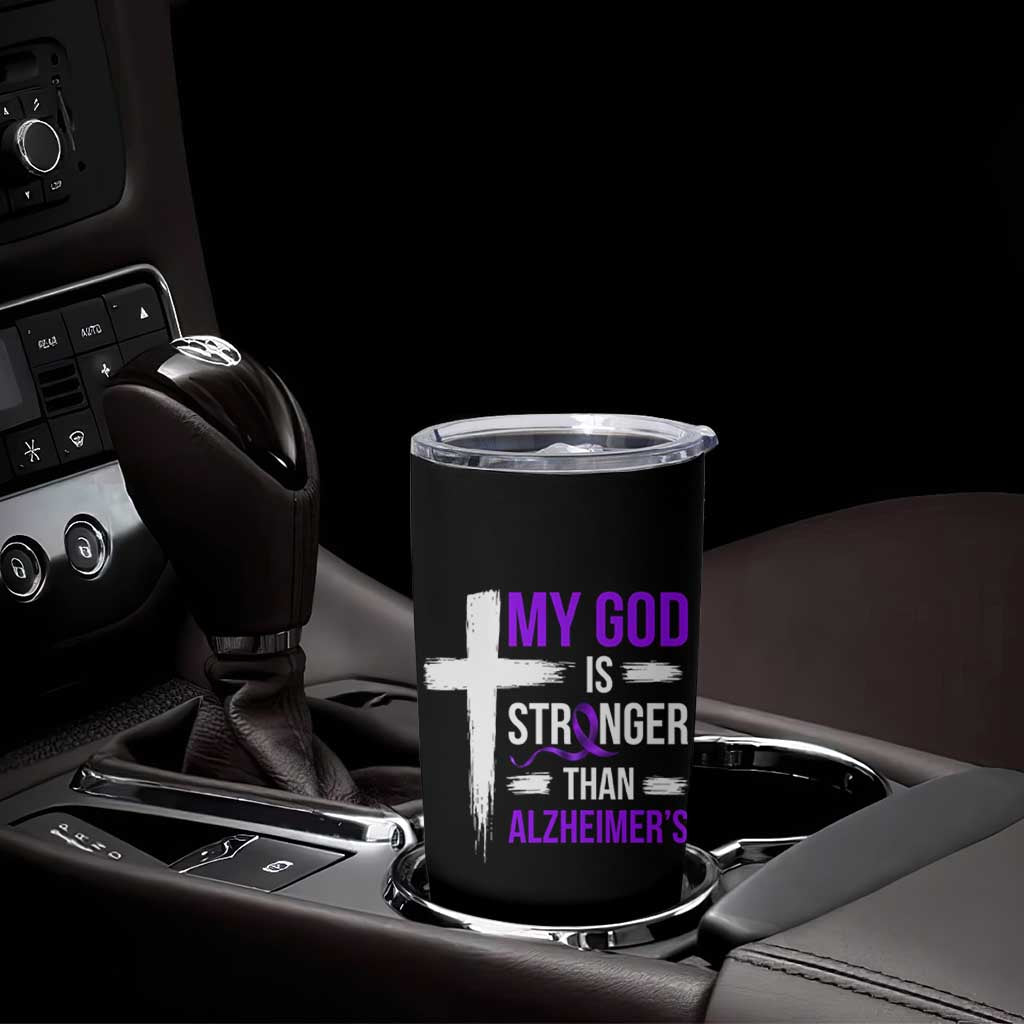 My God Is Stronger Than Alzheimers Tumbler Cup Christian Purple Ribbon Faith Support