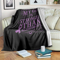 My God Is Stronger Than Alzheimers Throw Blanket Faith Hope Purple Ribbon Graphic