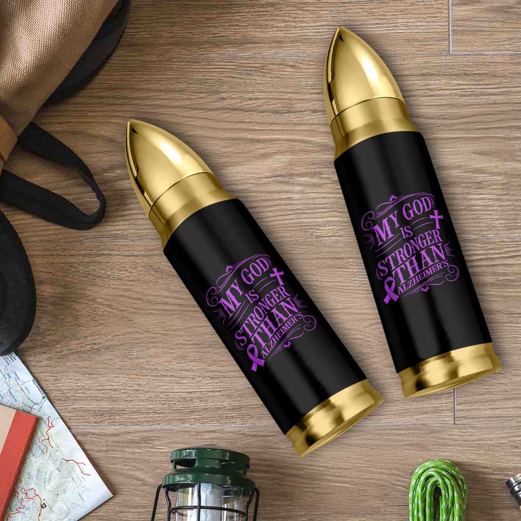 My God Is Stronger Than Alzheimers Bullet Tumbler Faith Hope Purple Ribbon Graphic