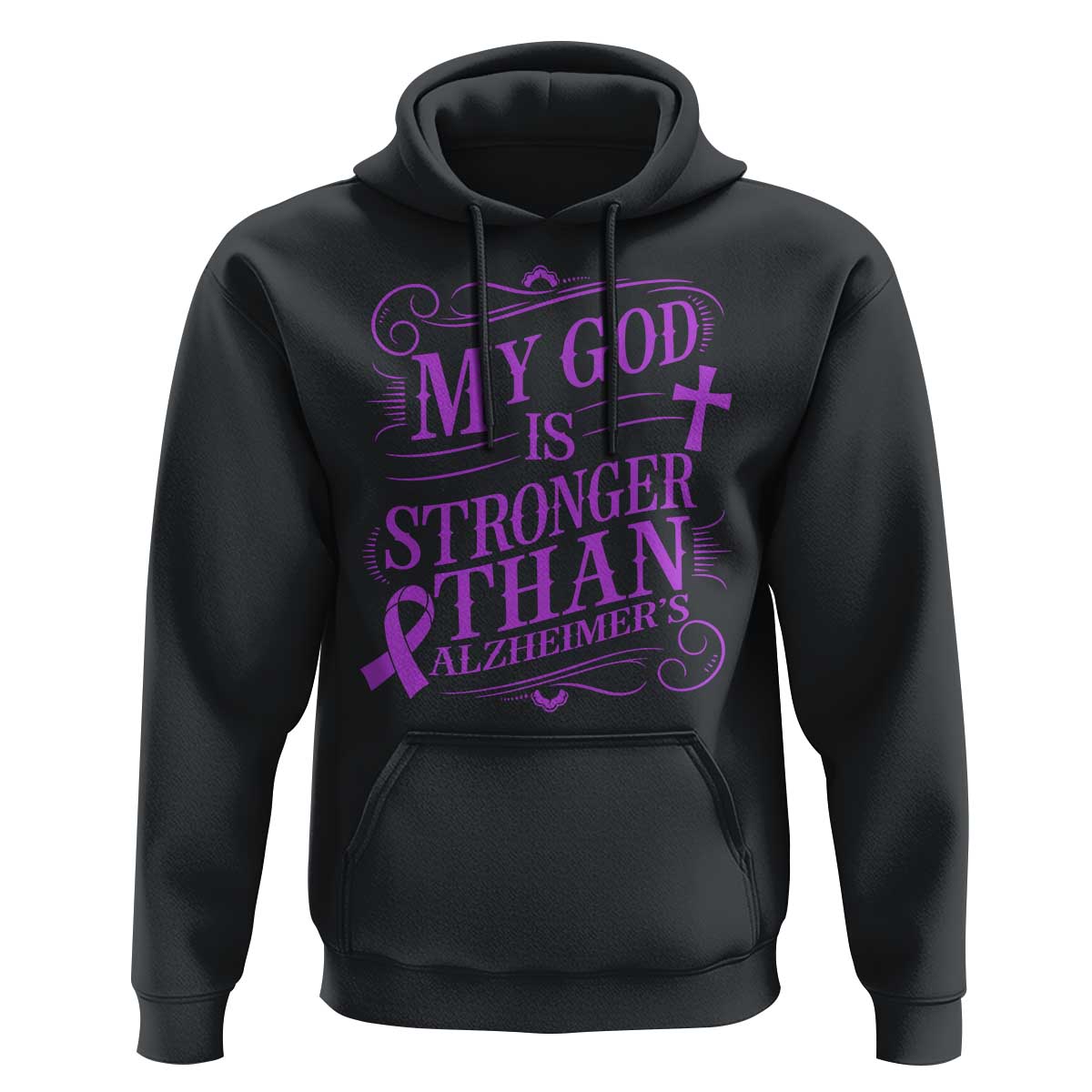 My God Is Stronger Than Alzheimers Hoodie Faith Hope Purple Ribbon Graphic