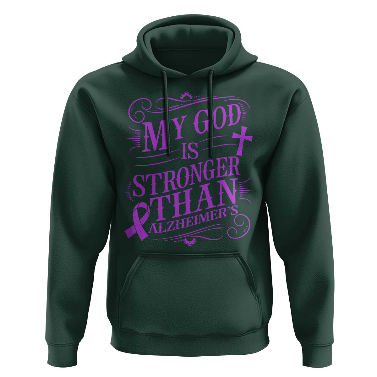 My God Is Stronger Than Alzheimers Hoodie Faith Hope Purple Ribbon Graphic