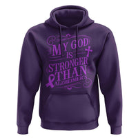 My God Is Stronger Than Alzheimers Hoodie Faith Hope Purple Ribbon Graphic