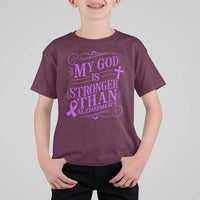 My God Is Stronger Than Alzheimers T Shirt For Kid Faith Hope Purple Ribbon Graphic