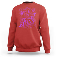 My God Is Stronger Than Alzheimers Sweatshirt Faith Hope Purple Ribbon Graphic