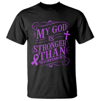 My God Is Stronger Than Alzheimers T Shirt Faith Hope Purple Ribbon Graphic
