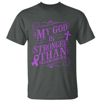 My God Is Stronger Than Alzheimers T Shirt Faith Hope Purple Ribbon Graphic