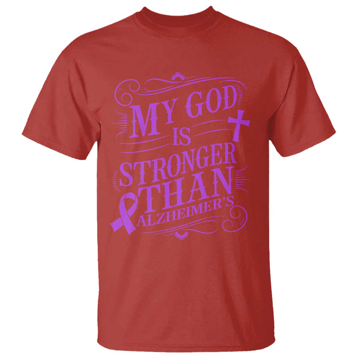 My God Is Stronger Than Alzheimers T Shirt Faith Hope Purple Ribbon Graphic