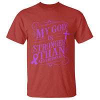 My God Is Stronger Than Alzheimers T Shirt Faith Hope Purple Ribbon Graphic