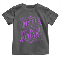 My God Is Stronger Than Alzheimers Toddler T Shirt Faith Hope Purple Ribbon Graphic