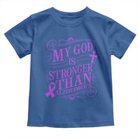 My God Is Stronger Than Alzheimers Toddler T Shirt Faith Hope Purple Ribbon Graphic