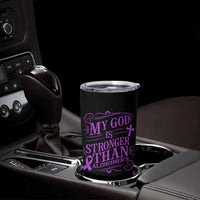 My God Is Stronger Than Alzheimers Tumbler Cup Faith Hope Purple Ribbon Graphic