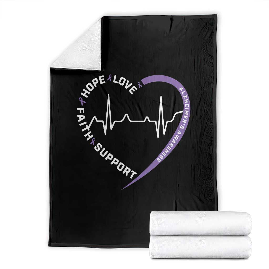 Alzheimers Awareness Heart Heartbeat Purple Ribbon Throw Blanket Hope Love Faith Support