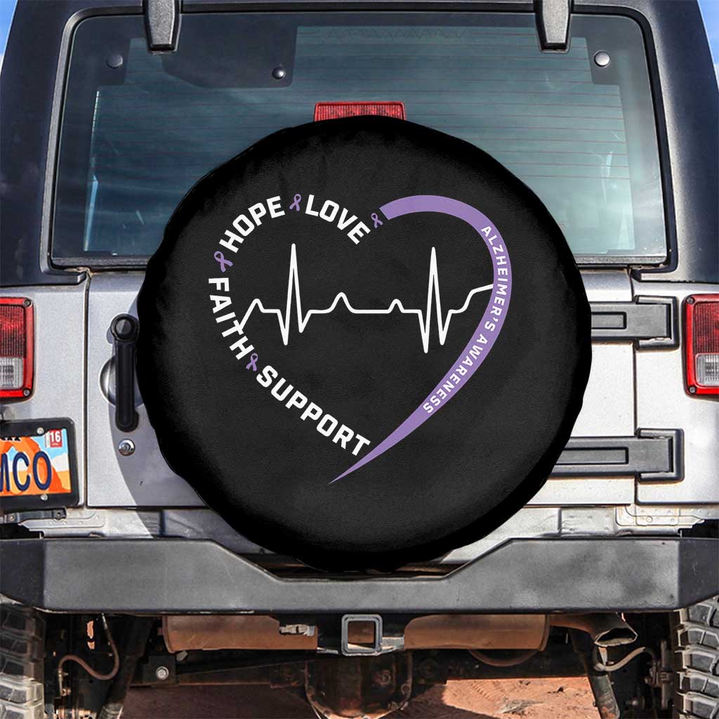 Alzheimers Awareness Heart Heartbeat Purple Ribbon Spare Tire Cover Hope Love Faith Support