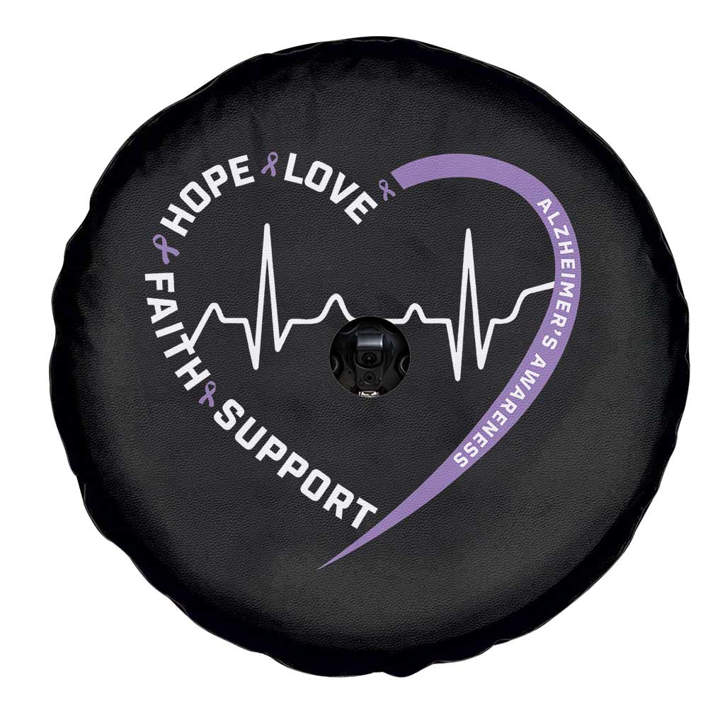 Alzheimers Awareness Heart Heartbeat Purple Ribbon Spare Tire Cover Hope Love Faith Support