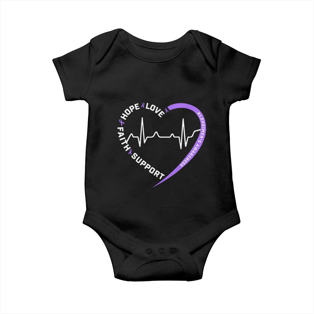 Alzheimers Awareness Heart Heartbeat Purple Ribbon Baby Onesie Hope Love Faith Support