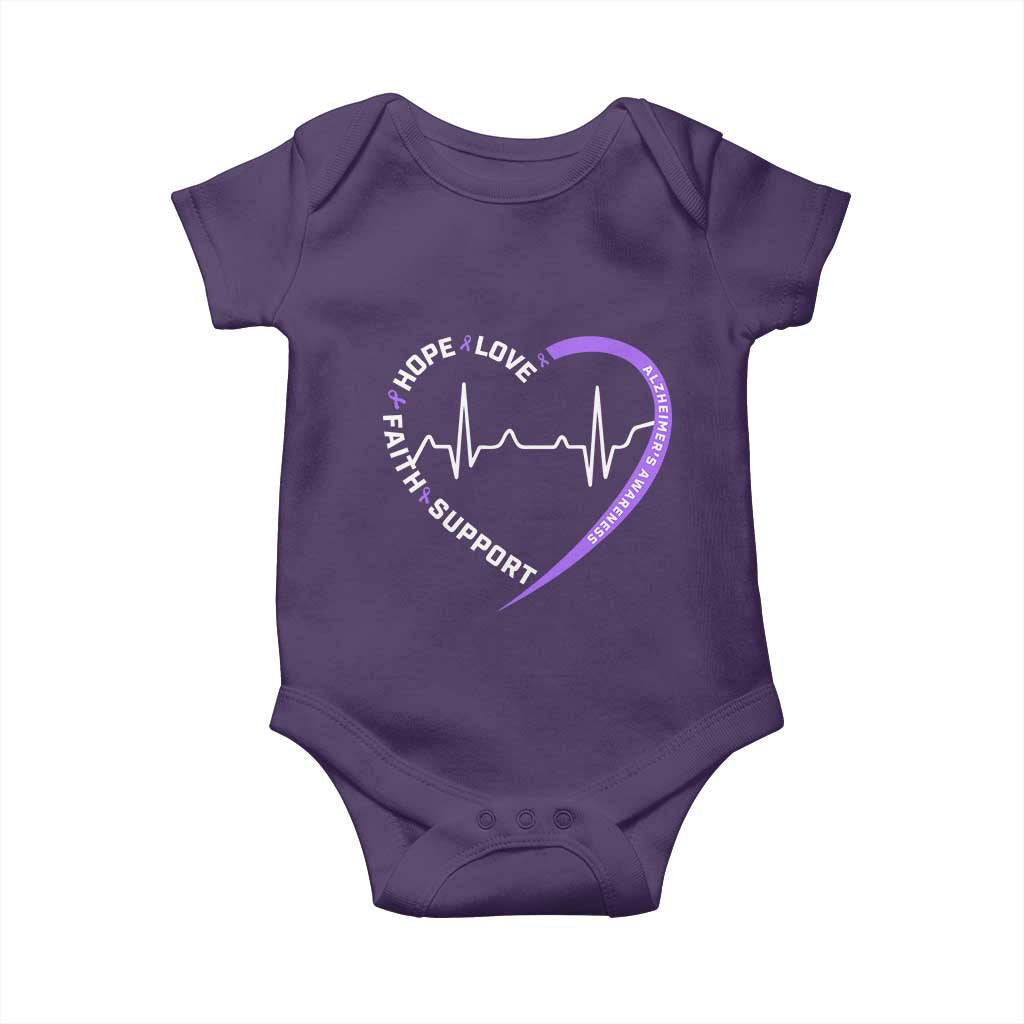 Alzheimers Awareness Heart Heartbeat Purple Ribbon Baby Onesie Hope Love Faith Support