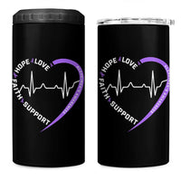 Alzheimers Awareness Heart Heartbeat Purple Ribbon 4 in 1 Can Cooler Tumbler Hope Love Faith Support
