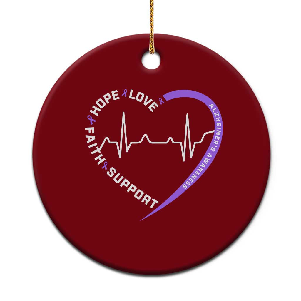 Alzheimers Awareness Heart Heartbeat Purple Ribbon Ceramic Ornament Hope Love Faith Support