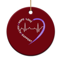 Alzheimers Awareness Heart Heartbeat Purple Ribbon Ceramic Ornament Hope Love Faith Support