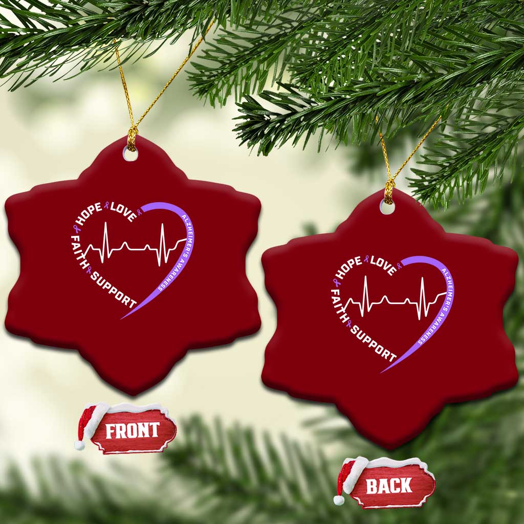 Alzheimers Awareness Heart Heartbeat Purple Ribbon Ceramic Ornament Hope Love Faith Support