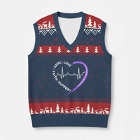 Alzheimers Awareness Heart Heartbeat Purple Ribbon V-Neck Knit Sweater Vest Hope Love Faith Support