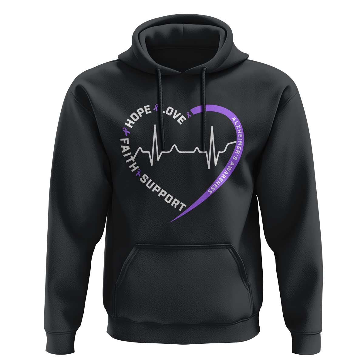 Alzheimers Awareness Heart Heartbeat Purple Ribbon Hoodie Hope Love Faith Support