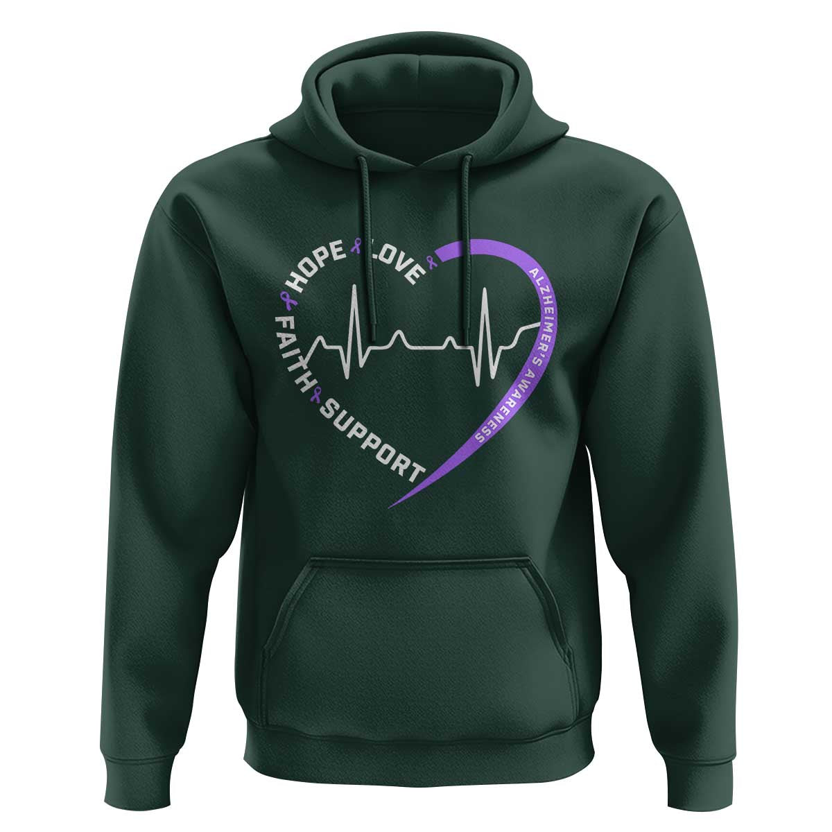 Alzheimers Awareness Heart Heartbeat Purple Ribbon Hoodie Hope Love Faith Support