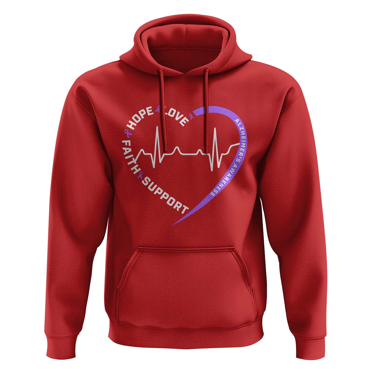 Alzheimers Awareness Heart Heartbeat Purple Ribbon Hoodie Hope Love Faith Support